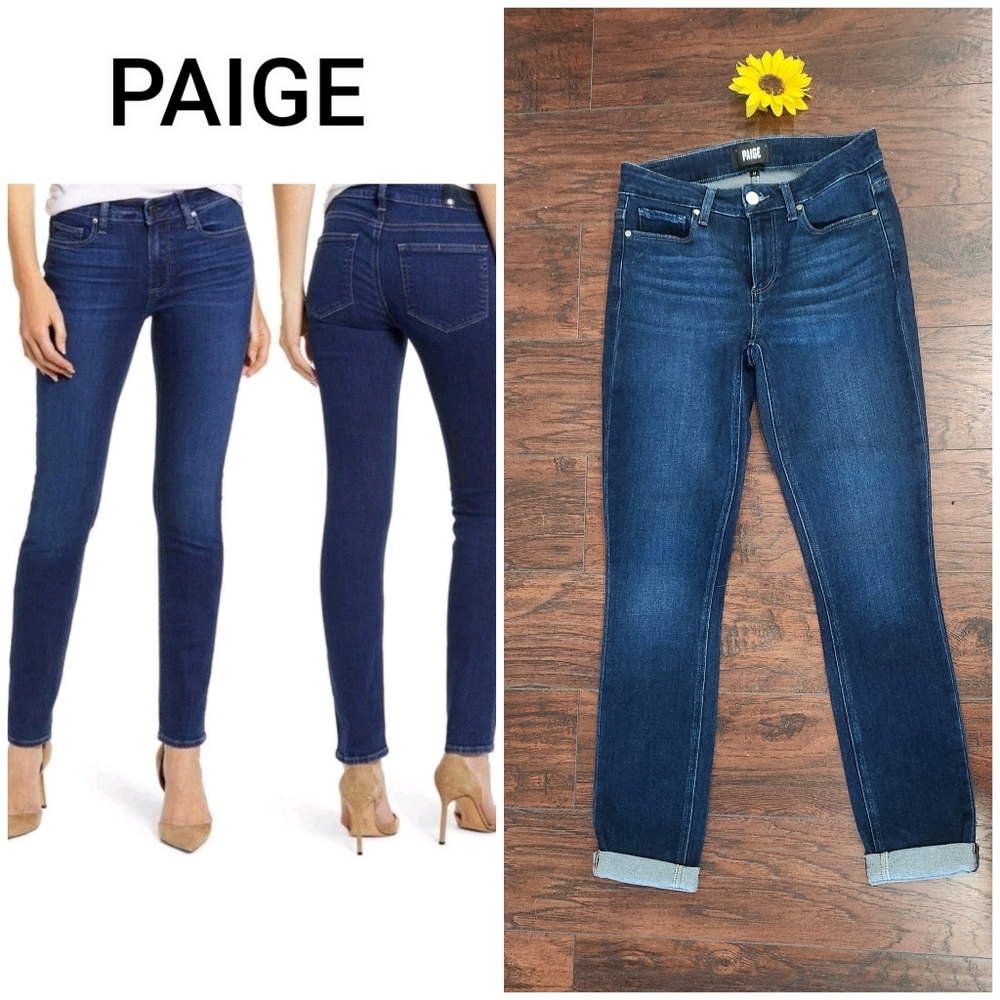 PAIGE SKYLINE SKINNY Women's Dark Blue Skinny Jeans 🩵 - Picture 2 of 11